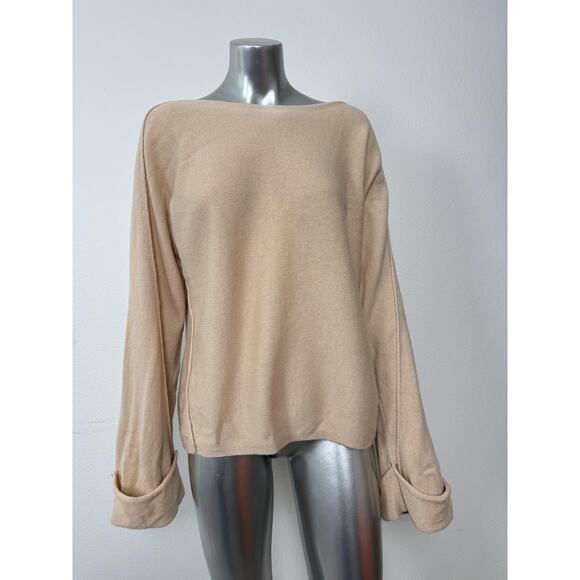 Vince Nude Blush Wool Cashmere Sweater Womens Large Relaxed Beige Boatneck - Picture 9 of 14